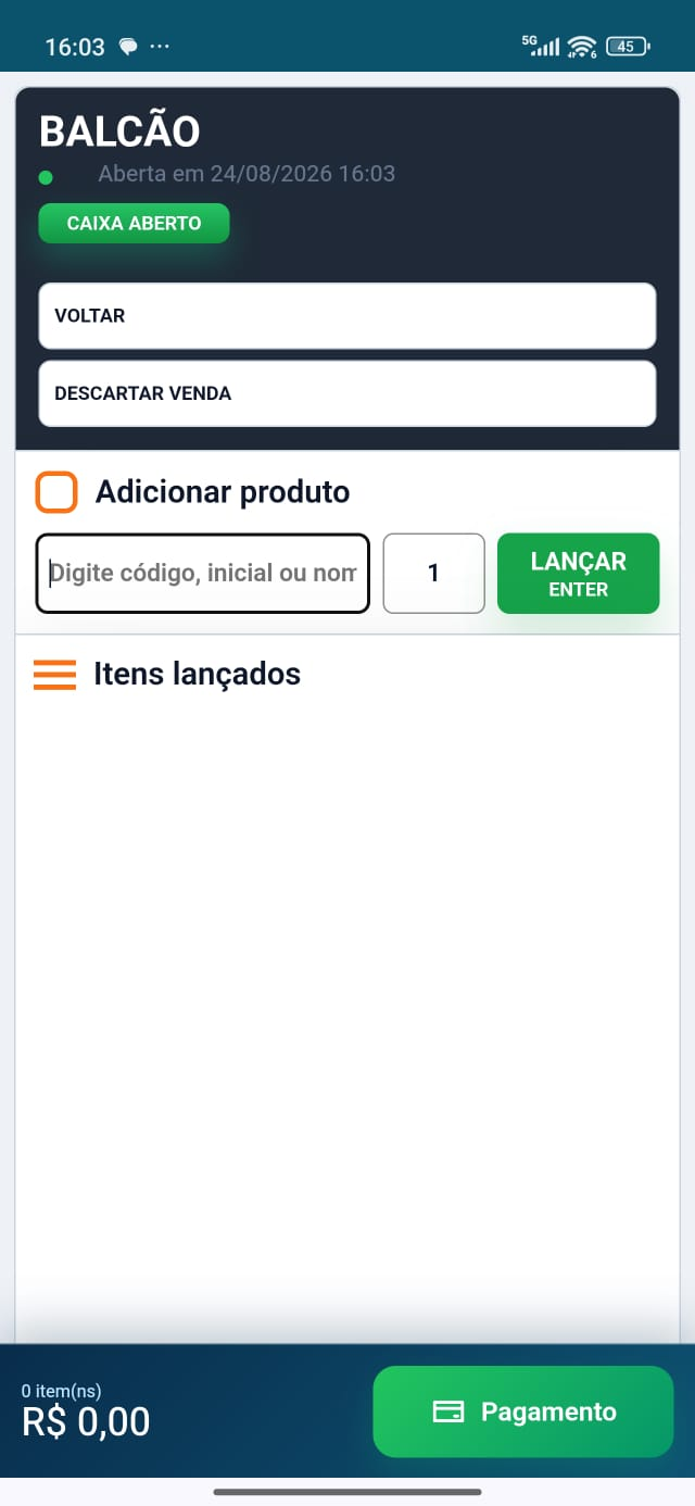 Aplicativo com venda de balcão pelo celular